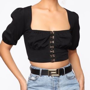 ✨3/$20✨ Black Square Neck Corset Puffed Sleeve Top